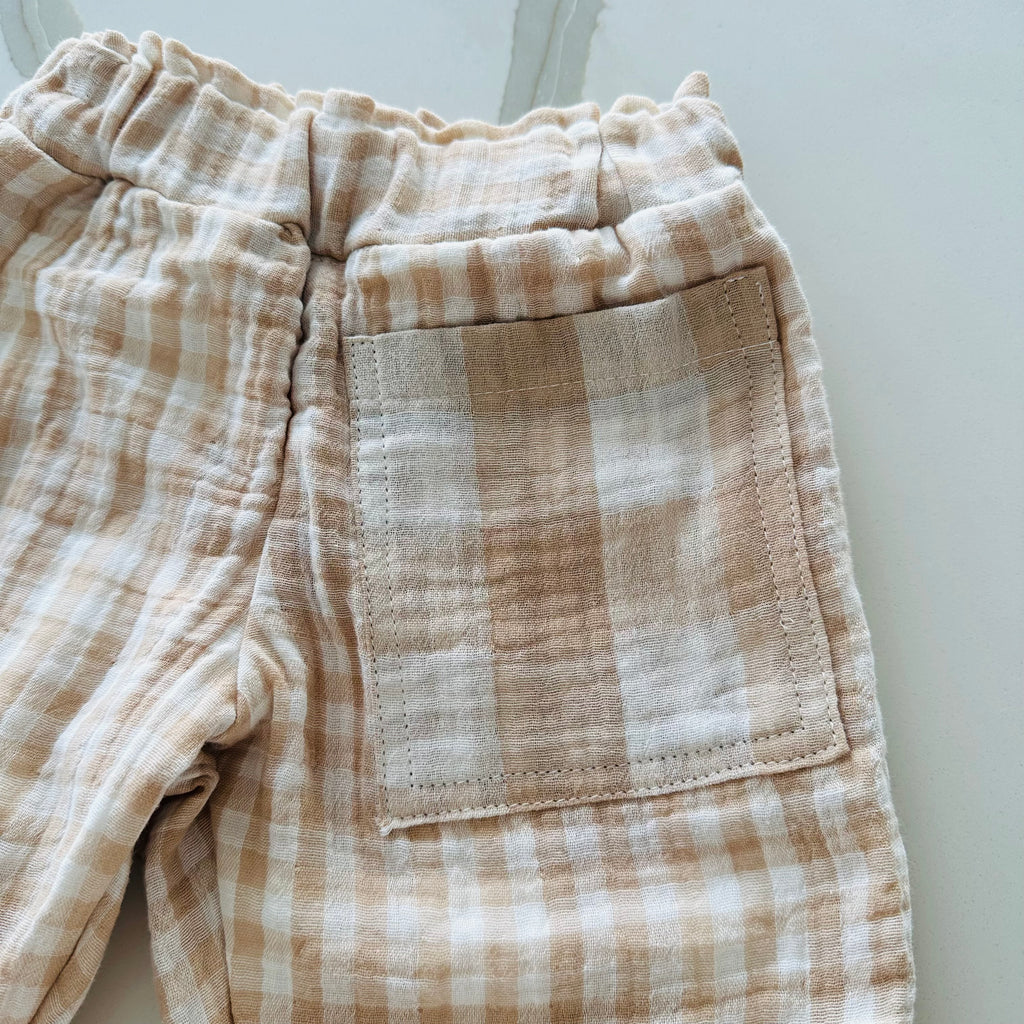 The Beau Sand Gingham Baby Joggers