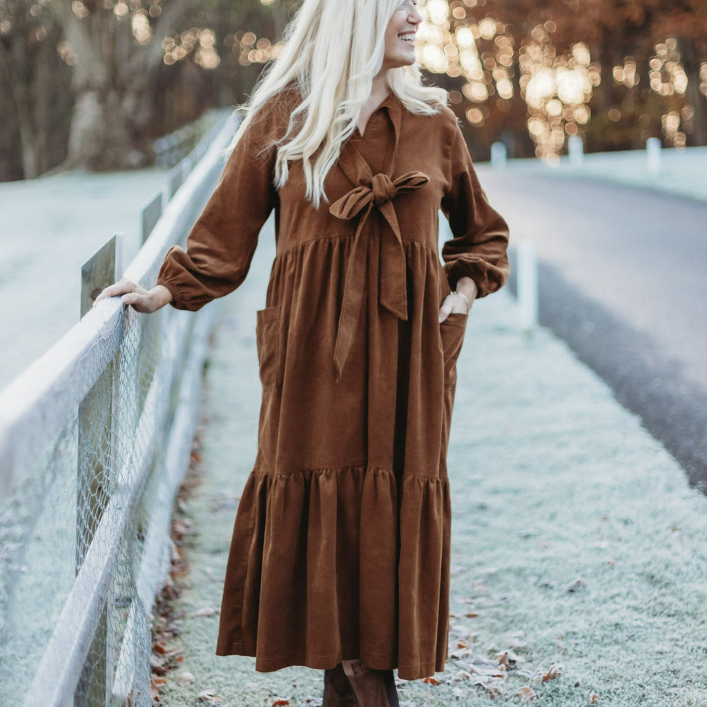 The Mabel Ladies Dress - Chestnut Cord